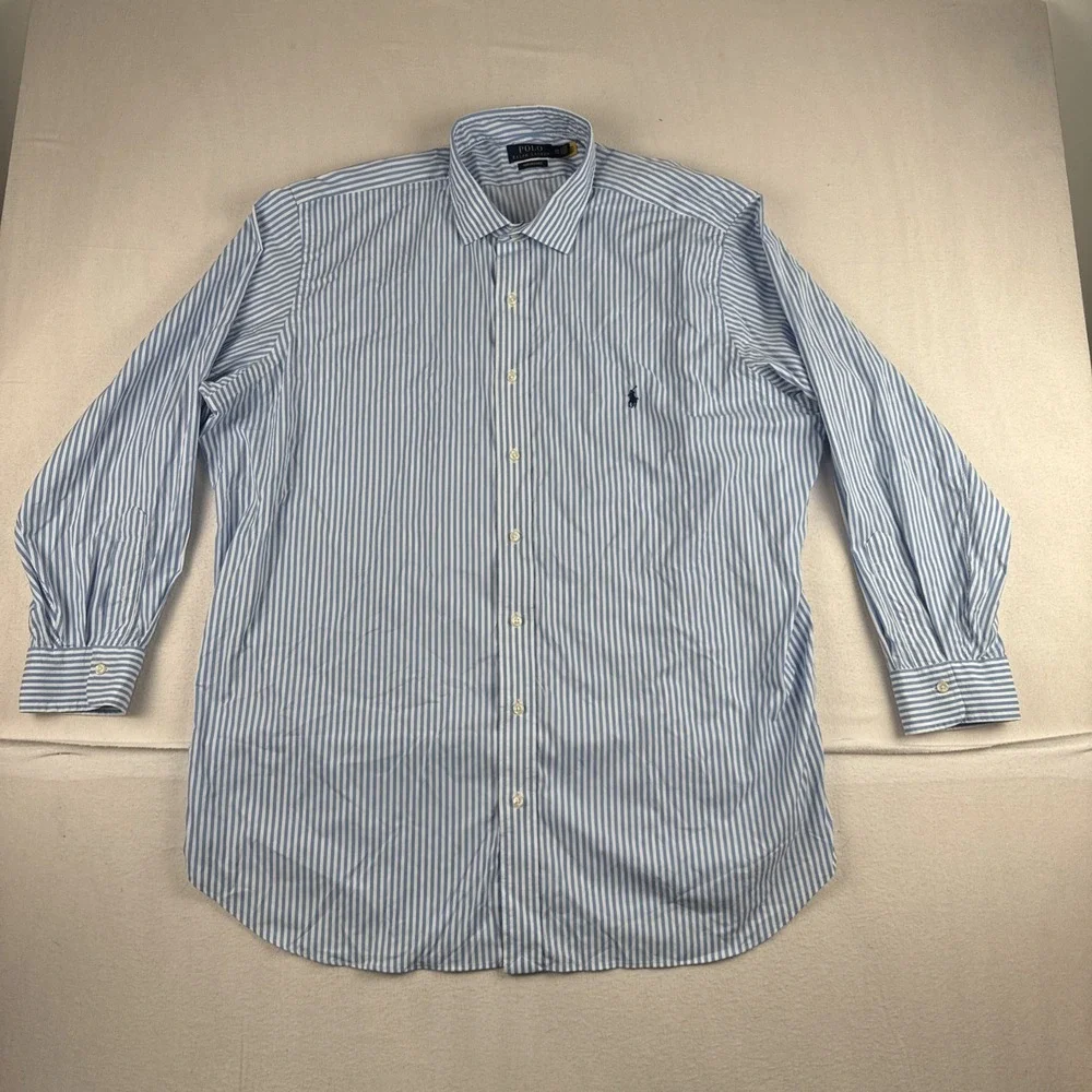 Polo Ralph Lauren Performance Blue White Long Sleeve shirt 2XB Nylon preppy